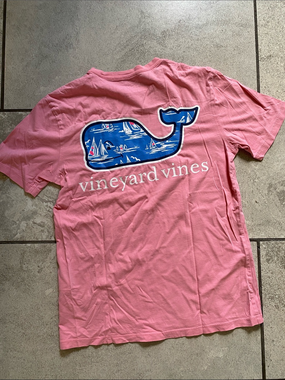 Vineyard Vines Pink Tee with Blue Sailboat Whale Logo